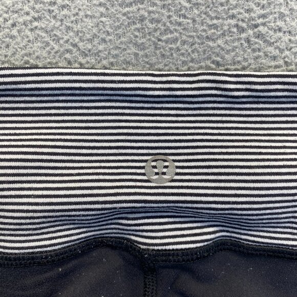 Lululemon Wunder Under Crop Black White Leggings Striped Waist Size 8 Parallel - Picture 3 of 6
